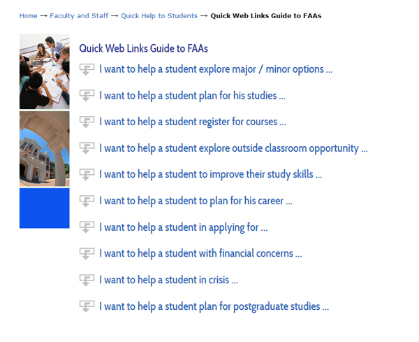 Quick Web Link Guide for Advisers - I Want to Help My Students