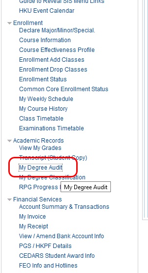 screenshot of SIS menu