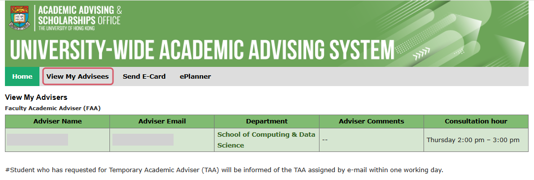 screenshot of where to click 'View My Advisees' in University-wide Academic Advising screenshot of where to click 'View My Advisees' in University-wide Academic Advising